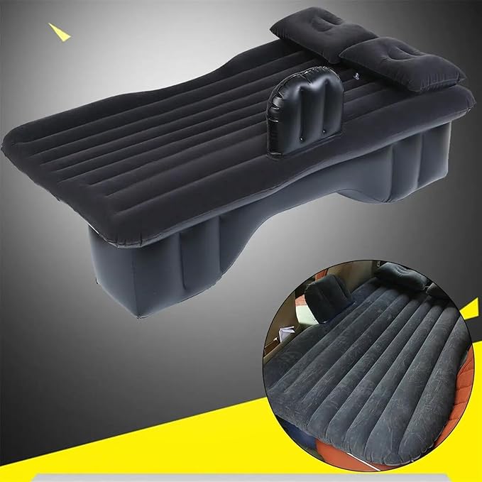 SUV Inflatable Mattress Car Electric Inflatable Bed Camping Car Inflatable Mattress PVC Flocking Car Mattress Cigarette Lighter Fast Inflatable Bed (Black)