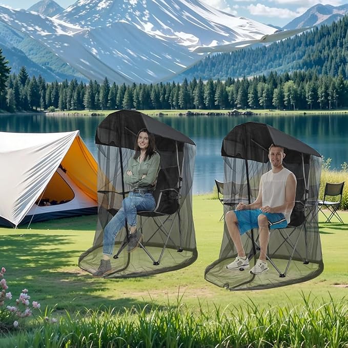 Camping Chair Shade Canopy Wonmondmony Pop-Up Sun Cover with Fine Mesh Waterproof and UV Protection for Fishing Garden Patio (Poles Not Included)