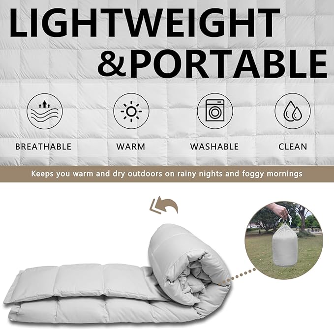 zzlamb Puffy Down Camping Blanket Water-Repellent Down Throw Travel Blanket Portable for Outdoor Light Warm Quilt for Couch Plane Car Theater Stadium Picnic RV Backpacking Hammock