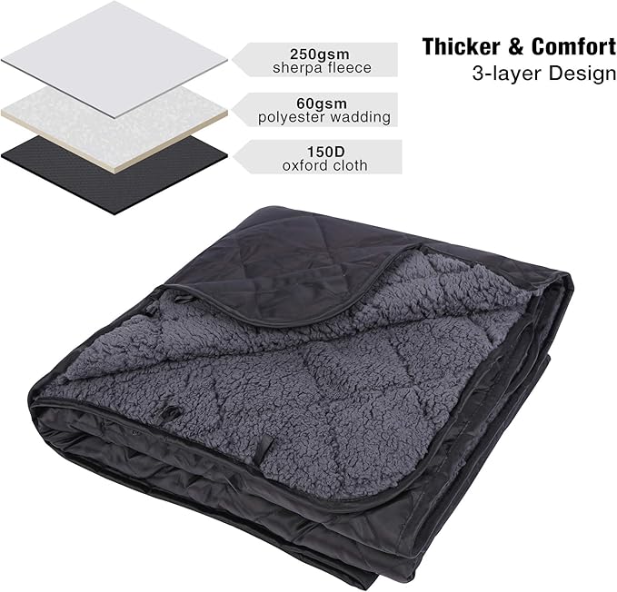 REDCAMP Large Camping Blanket with Sherpa Lining Cold Weather Warm Outdoor Blanket Windproof for Camping Stadium Hiking Machine Washable （59x 79）