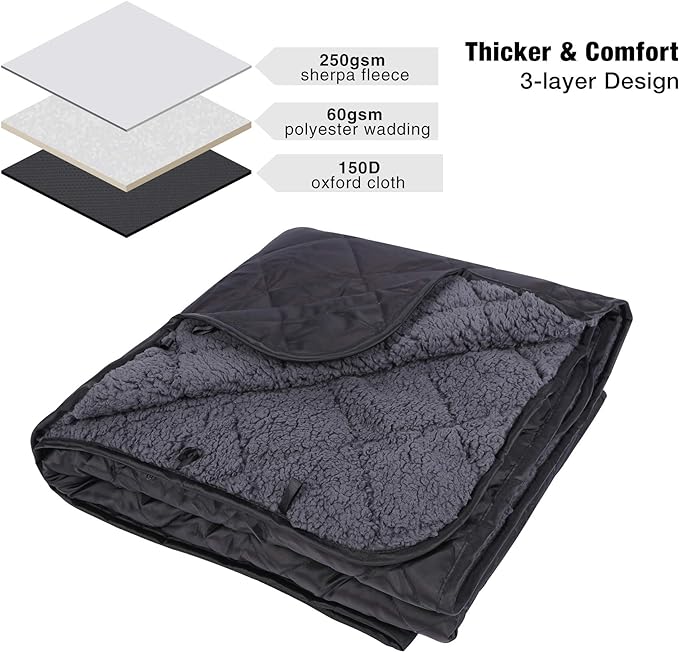 REDCAMP 79x79 Large Warm Camping Blanket Waterproof &amp Windproof with Fleece Lining Outdoor Blanket for Cold Weather Stadium Picnic Travel Machine Washable Black
