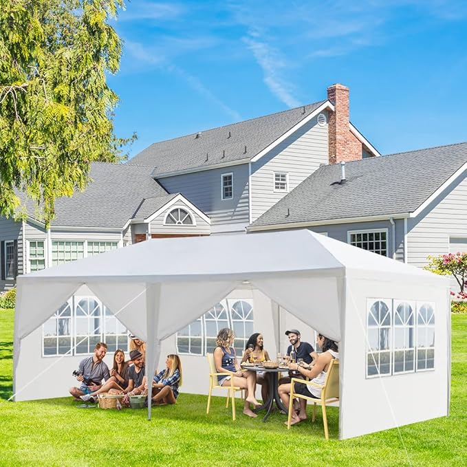 10'x20' Outdoor Party Tent with 6 Removable Sidewalls Waterproof Canopy Patio Wedding Gazebo White
