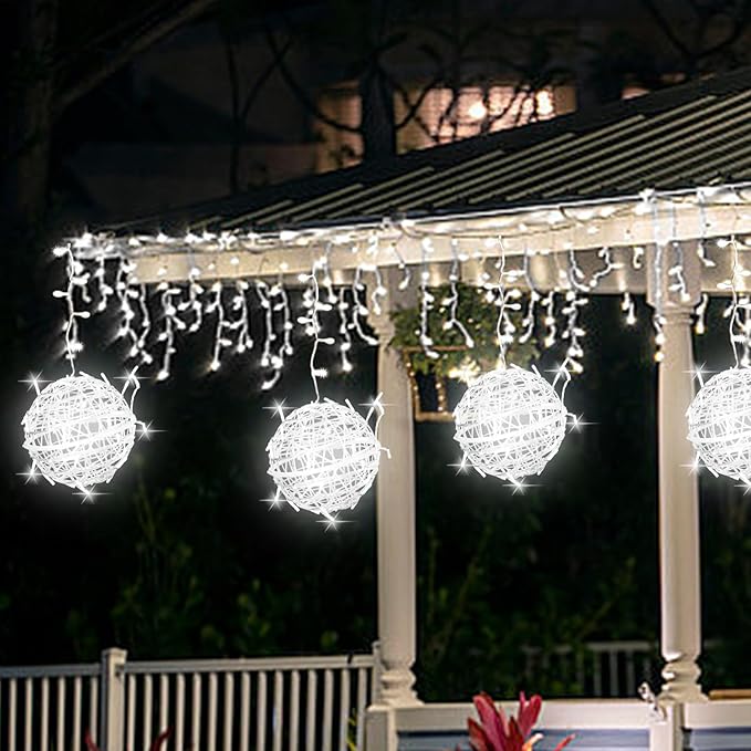 Outdoor Christmas Balls Lights Tree Lights Waterproof 4 Pack 7.87 LED Hanging Globe Sphere Lights with 8 Lighting Modes Memory Timer Plug for Party Wedding Xmas Porch Patio Garden Yard Decorations