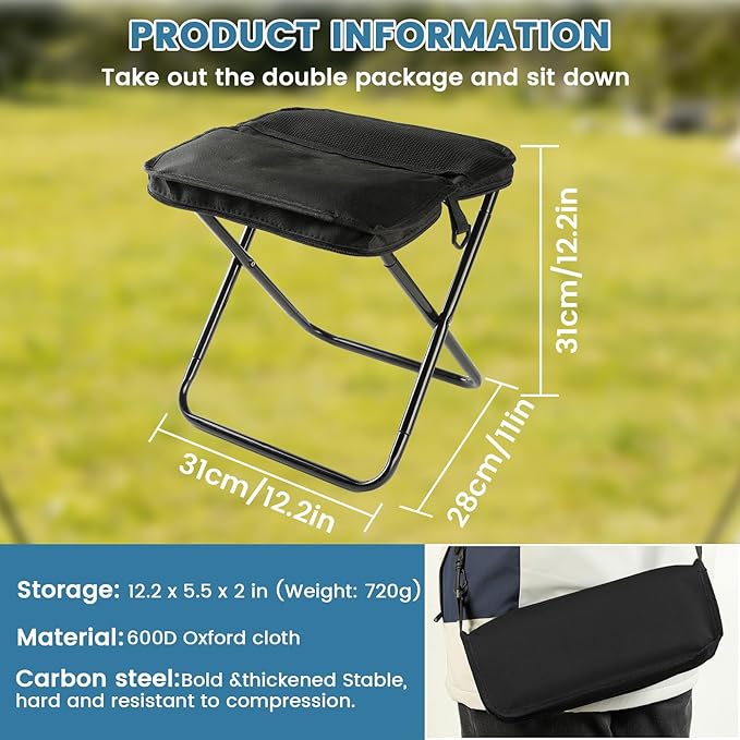 Camping Stool 12inch Portable Folding Stool with Carry Bag Weight Load 264lbs Portable Stool for Camping Fishing Hiking BBQ Travel Rest