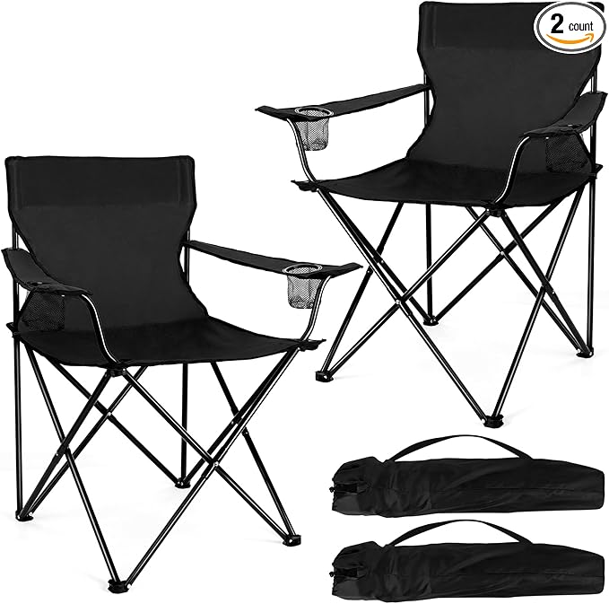 Joyfair Portable Camping Chair Outdoor Lawn Folding Chairs for Adults Heavy Duty Large Foldable Chairs for Beach Fishing Tailgating and More Outdoor Sport Carry Bag &amp Cup Holder
