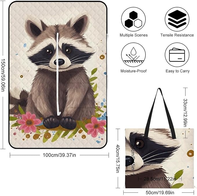 Zipper Raccoon Style Picnic Mat Suitable for Travel Camping Park Or Home Use