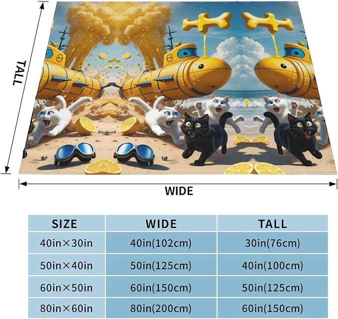 Lemon Submarine 60x50 Printed Soft Fleece Blanket for Sofa Bed and Camping - Cozy Blanket for Travel Picnics Nighttime Use