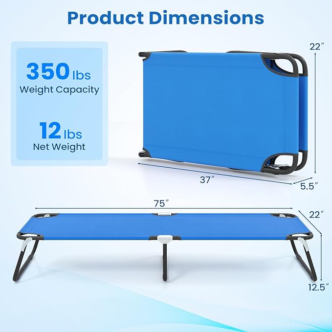 Giantex Folding Camping Cot for Adults Portable Sleeping Cot Bed with 600D Oxford Fabric Heavy Duty Frame 350Lbs Capacity 1-Step Use Outdoor Lounge Chair for Sleepover Hiking Home &amp Office
