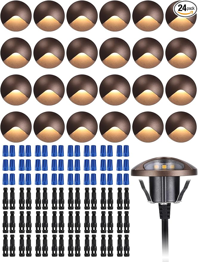 LEONLITE 24-Pack Recessed Low Voltage LED Deck Light Anti-Glare 12-24V AC/DC Recessed LED Step Riser Light IP65 Outdoor Step Stair Lights 3000K Warm White Aluminum Housing Oil Rubbed Bronze
