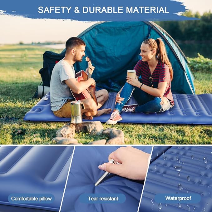 HiiPeak Ultralight Inflatable Sleeping Mat with Built-in Foot Pump &amp Pillow Compact Air Mattress for Backpacking Hiking (Blue)