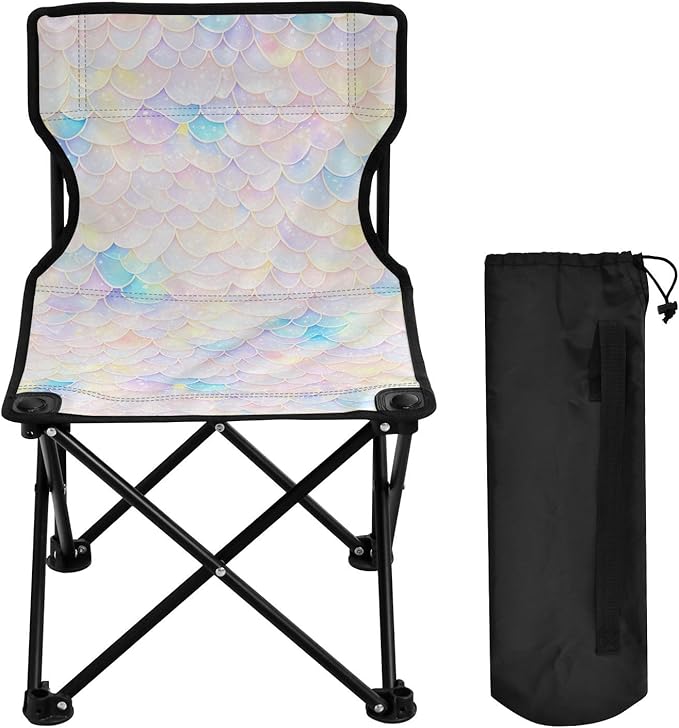 White Fish Scale Shimmering Foldable Heavy Duty Camping Chairs Lightweight Camping Chair Includes Carry Bag Lawn Chairs for Adults Heavy Duty for Indoor Traveling