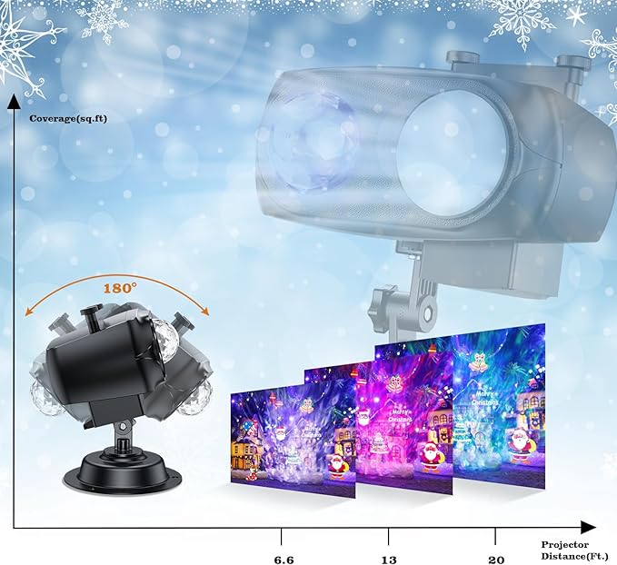 2025 Upgraded Brighter Halloween Christmas Outdoor Projector Lights with 14 HD (3D Ocean Wave+Patterns) Replaceable Slides Waterproof for Indoor Outdoor Xmas Theme Party Yard Garden Decoration