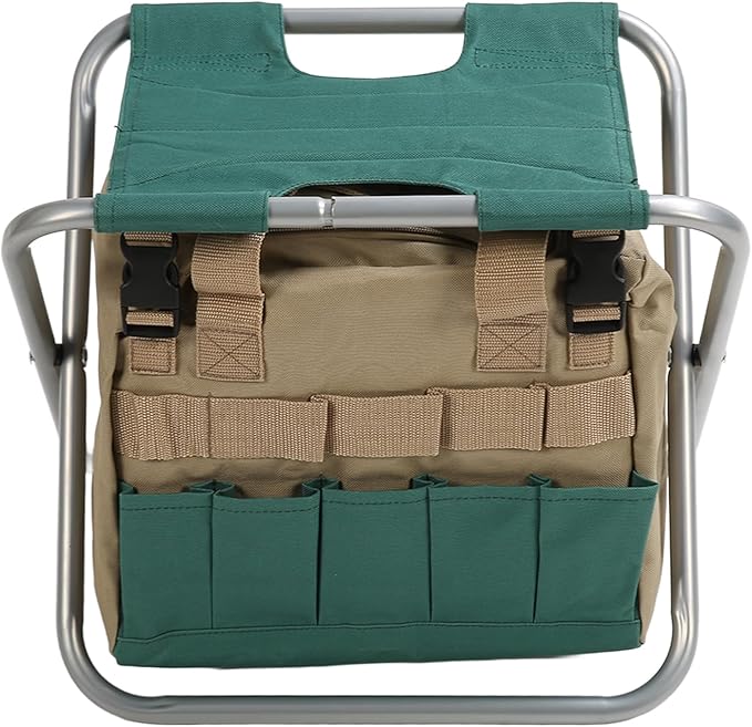 Folding Backpack Stool Multifunctional 600D Oxford Tool Bag with Detachable Seat for Gardening Fishing and Outdoor Camping (Silver)