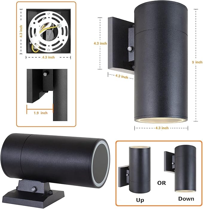 Dusk to Dawn Sensor Outdoor Wall Light Exterior Lighting -ETL Listed Aluminum Anti-Rust Waterproof Wall Mount Cylinder Design 1-Direction Up or Down Light Fixture for PorchPatio or Doorway