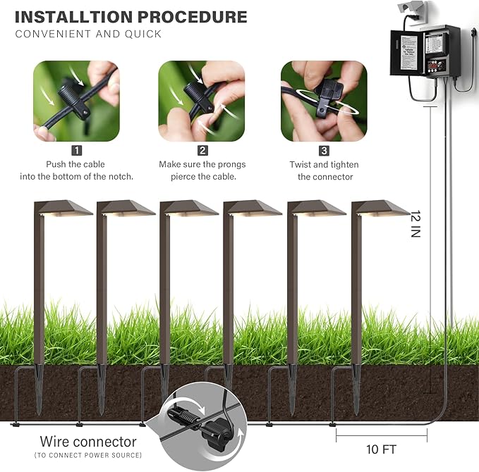 Low Voltage Cable Connector (12 PCS) Fast Lock Twist 12-18 Gauge Wire Connectors for Outdoor Landscape Lighting Spotlights Floodlight Pathway Lights