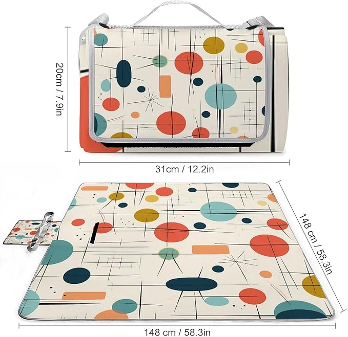 Modern Mid Century Beach BlanketPortable Waterproof Picnic Blanket58.3''x 58.3'' Extra Large Picnic Mat for BeachCamping Grass Lawn Park Accessorie for Festival BBQ