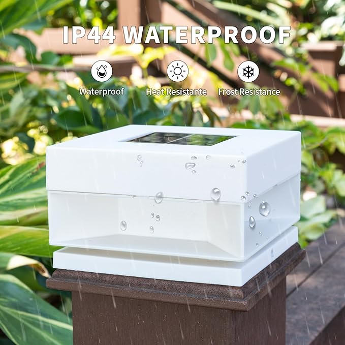 Solar Post Cap Lights50 Lumem Brightness2 Modes Warm White/Bright White Outdoor Fence Post Cap Light Garden Decor Lithium Battery Powered Lighting Fits for 4x4 5x5 Wooden Posts 4x4 5x5 Vinyl Posts