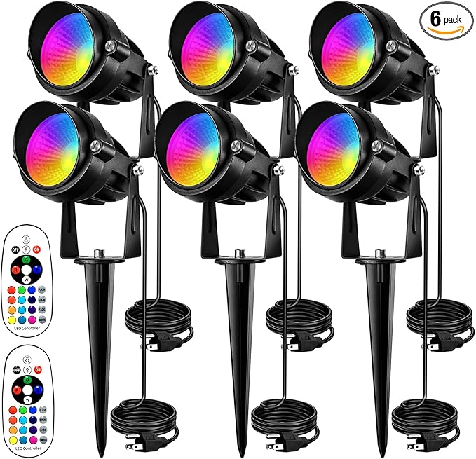 Halloween Christmas Spotlight Outdoor RGB Spot Lights 10W LED Landscape Lights Spot Lights Outdoor with 16 Color Changing for Yard Garden Decor Landscape Lighting with Remote IP67 Waterproof (6)