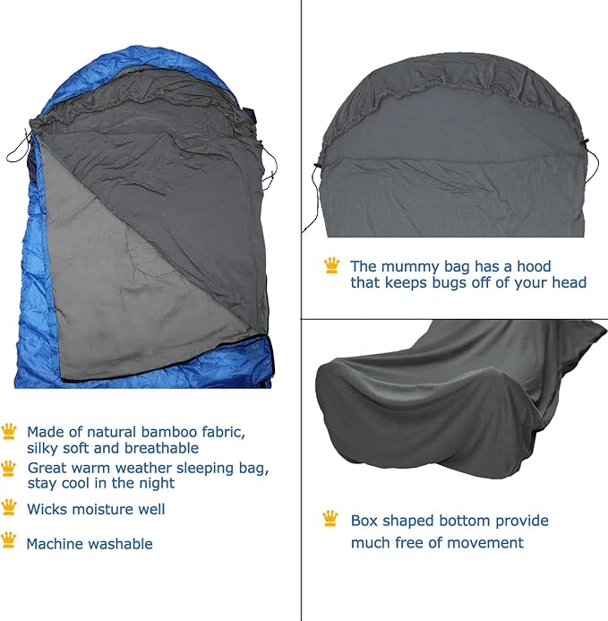 Travel Sheets for Hotel Rayon Derived from Bamboo Stretchy Sleep Sack for Adults Warm Weather/Summer Sleeping Bag Liner for Camping and Travel Rectangular with Pillow Pocket Mummy Cooling Sheets