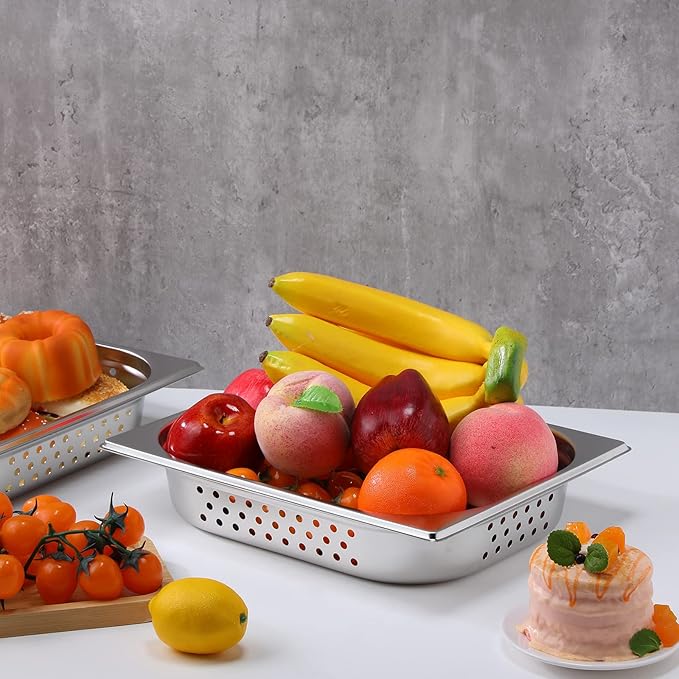 Lounsweer 2 Pack Half Size Hotel Pans Perforated Steam Table Pan Stainless Steel Half Steam Pan Commercial Catering Food Pan for Kitchen Restaurant Serving Supplies(12.8'' x 2.56'' x 10.43'')