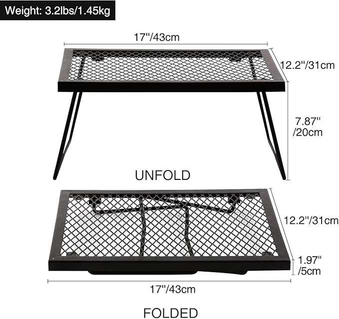 REDCAMP Folding Campfire Grill Heavy Duty Steel Grate Portable Camp Fire Cooking Racks for Over Fire Pit