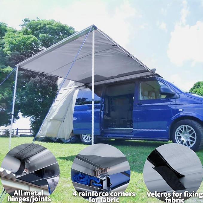 DANCHEL OUTDOOR Car Awning 8.2x9.8ft Roof Rack Pull-Out Sun Shelter Canopy Waterproof 4x4 Vehicle Side Overland Awning Camping Gray