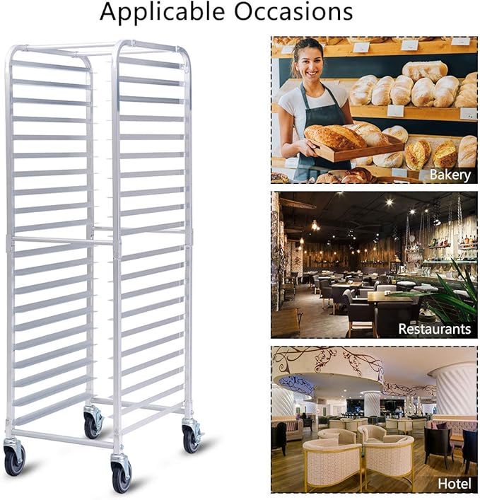 ReunionG 20 Tier Bakery Rack w/Lockable Wheels Aluminum Trolley Storage Cooling Rack Home Commercial Kitchen Backing Rack Casters &amp Open Shelf Mobile Bun Pan Sheet Rack for Donuts and Bread