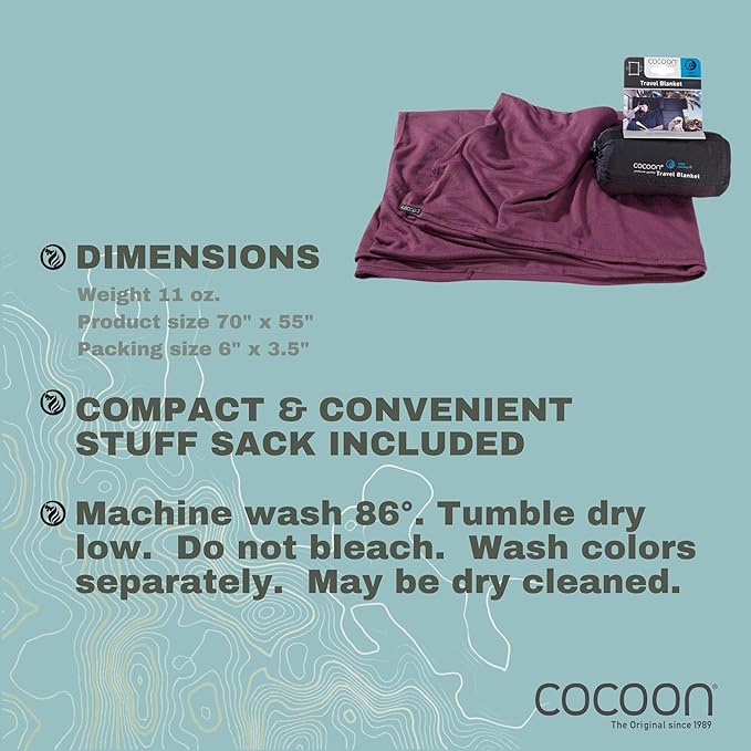cocoon - Coolmax Travel Blanket | Compact Throw Blanket for Camping and Hiking | Fits in Backpack | Attaches to Luggage | Travel Essential | Fast Drying (Regular 70 x 55)