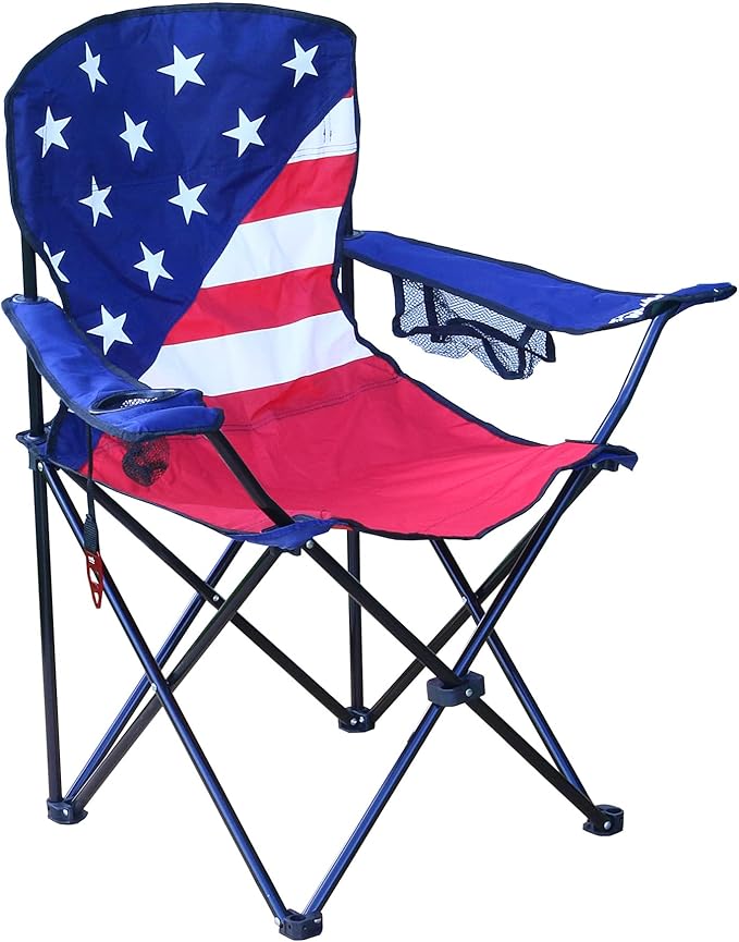 Wilcor Camp Chair | Set of 2 | Folding Portable Outdoor Lawn Chair for Camping or Beach | Attached Bottle Opener | Lightweight Festival Chairs for Adults (USA Flag)