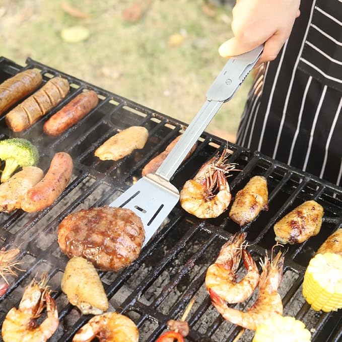 ROXON S601 14 6 in 1 MBT3 Folding Grill Utensils Set Fork Spatula Grilling Knife Tongs Opener for Backyard Barbecue and Camping (Pink)