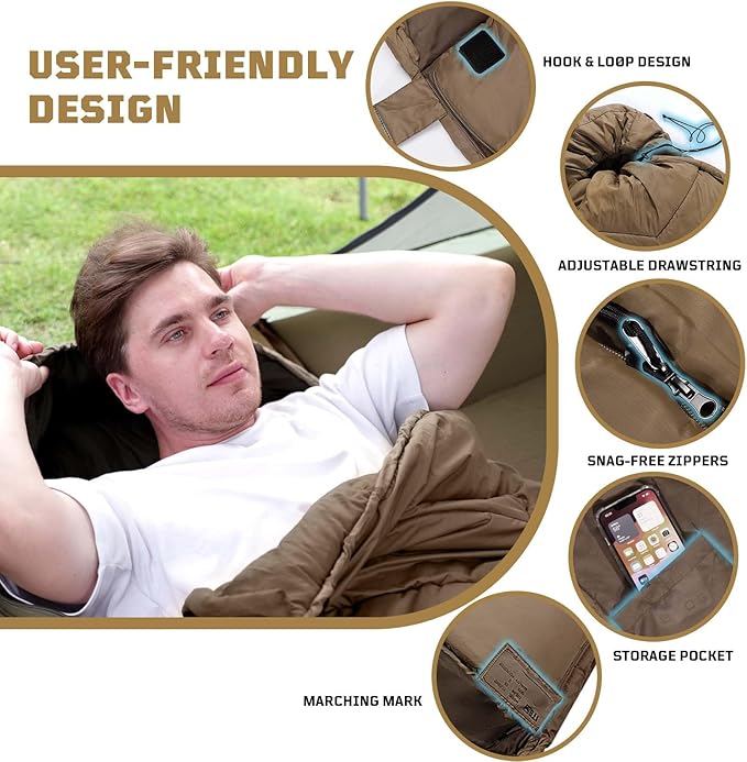 Cold Weather Sleeping Bag for Camping 36℉ to 45℉ Backpacking Sleeping Bags for Adults with Compression Sack for Camping Hiking Hunting and Outdoor Travel