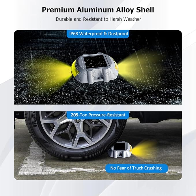 JIGUOOR Solar Deck Lights LED Driveway Lights Solar Powered Dock Light Outdoor IP68 Waterproof Road Markers for Step Sidewalk Stair Boat Garden Ground Pathway Yard (Yellow 14 Pack)