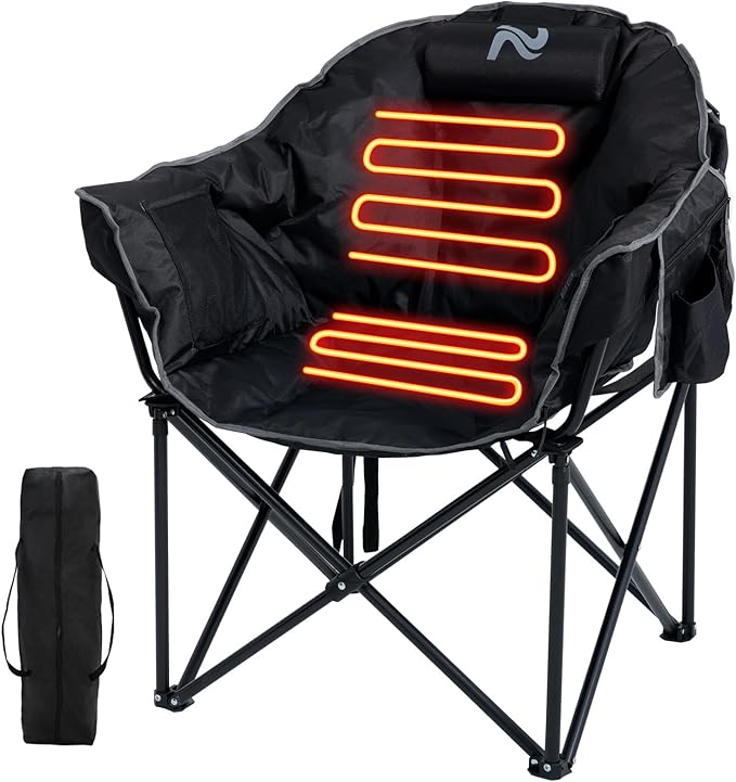 MOPHOTO Heated Camping Chair Portable Heated Camping Chairs Outdoor Padded Oversized Heated Folding Chairs Outdoor Sports Heating Lawn Chair Patio Lounge Chairs for Adults