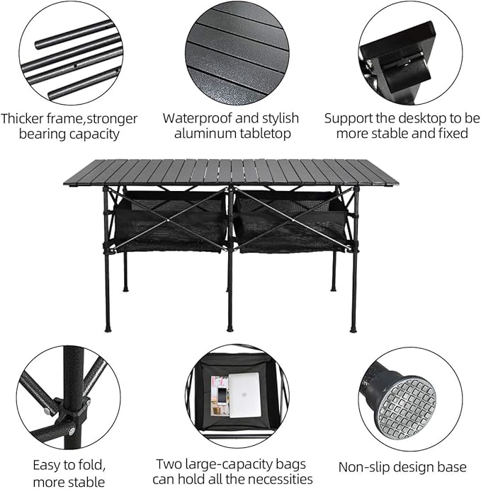 Sanny LargeOutdoor Folding Picnic Camping Table55X 27.56Portable Aluminum Roll-up Table with Storage Carry Bag for RV TravelIndoorOutdoorCamping BeachBackyardBBQPartyPatioPicnic