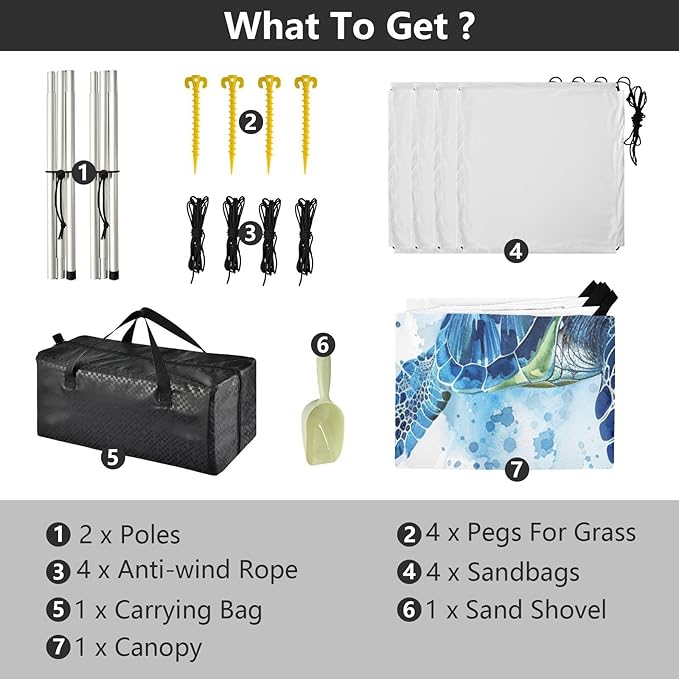 ALAZA Sea Turtle Watercolor Beach Tent Sun Shelter UPF50+ Protection Beach Shade Canopy w/ 4 Sandbags for Outdoor Camping Fishing Backyard Fun Picnic 10x9 ft
