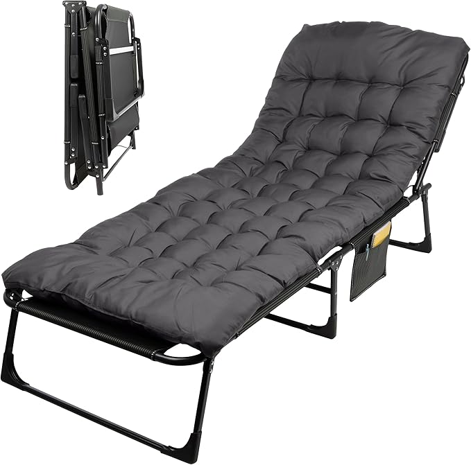 Folding Camping Cot with Mattress for Adults up to 440lbs - Heavy Duty Foldable Bed with Removable Cot Mattress and 3 Recline Positions for Travel Camp Beach or Guest Bed by Wakeman Outdoors (Gray)
