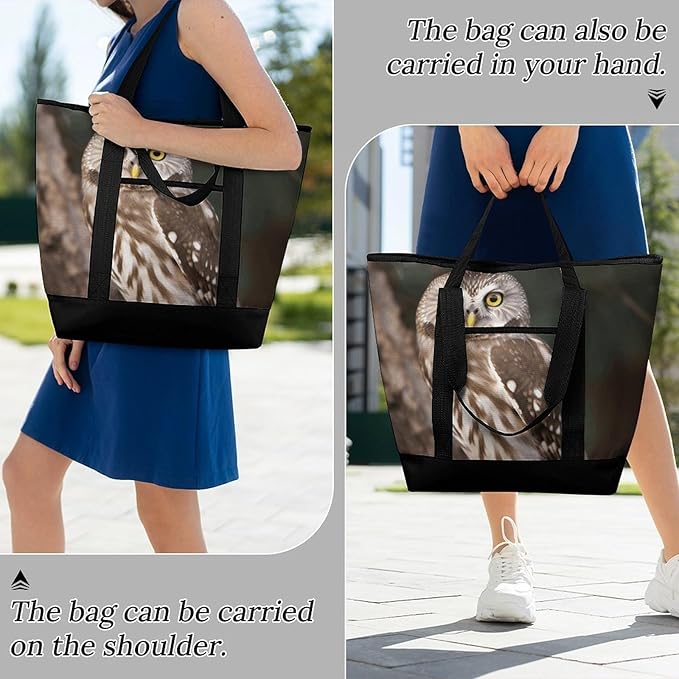 Insulated Shopping BagLarge Reusable Cooler Bags Wildlife Animal Owl Printed Foldable Shopping BagTravel Waterproof Shoulder Bag