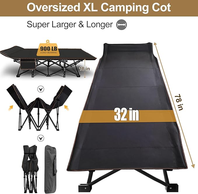 DoCred Oversized XXL Folding Camping Cot with Mattress Heavy Duty Sleeping Cot Bed Portable Adults Outdoor Bed with Carry Bag Travel Camp Cots