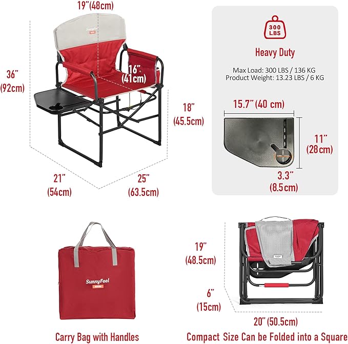 SUNNYFEEL Heated Camping Directors Chair Heavy DutyOversized Outdoor Portable Heating Folding Chair with Side Table Pocket for Beach FishingTripPicnicLawnConcert Foldable Camp Chairs