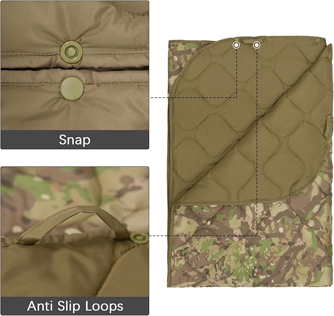 LOOGU Camo Blanket Waterproof Insulation Poncho Liner for Outdoor Camping Hiking Hunting Survival Backpacking Picnicking