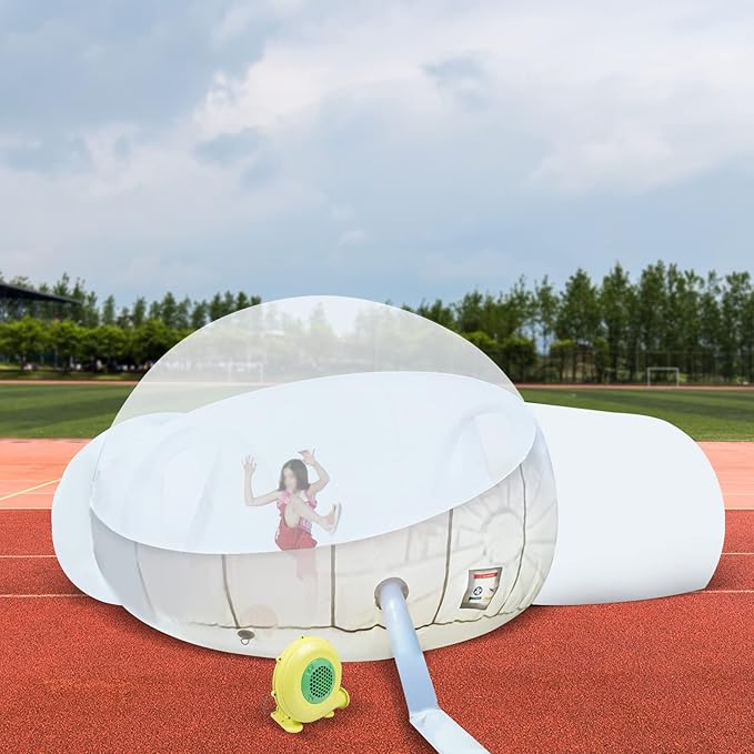 Transparent Inflatable Bubble Tent Luxury Single Tunnel Bubble House Dome Greenhouse Tent with Blower 110V 350W for Outdoor Family Camping Backyard Party Festivals Stargazing