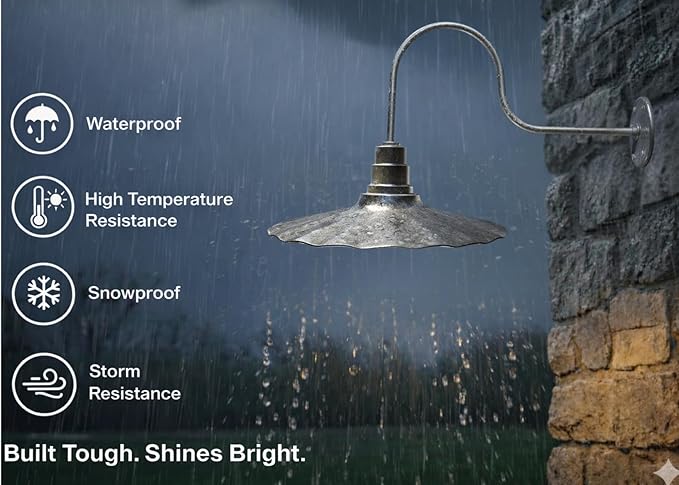 AGB102-AR20-GALVENIZE Radial Wave Steel Dome 29 Gooseneck Barn Light - Outdoor Dome with Incandescent Downlight | Wall-Mount Fixture Gardens Pathways &amp Outdoor Living Spaces