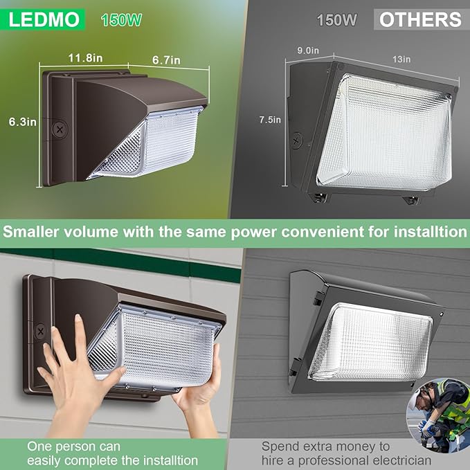 ledmo Wall Pack Light 150w Waterproof 5000K 21000lm 100-277V Equivalent Energy Save Ultra Bright Commercial Outdoor LED Wall Lights Exterior Security Flood Lighting 4 Pack for YardGarageBuilding