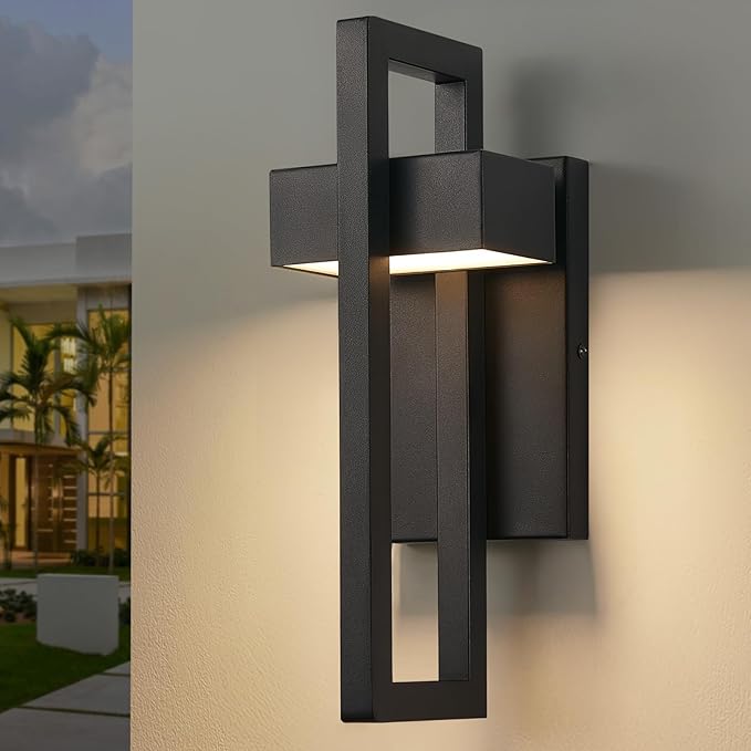 tewei 16.5'' Modern LED Outdoor Wall Sconce Integrated LED Outdoor Light Fixtures Wall Mount Exterior Lights Black Front Porch Outside Lighting for House Backyard Warm White 3000K 1 Pack