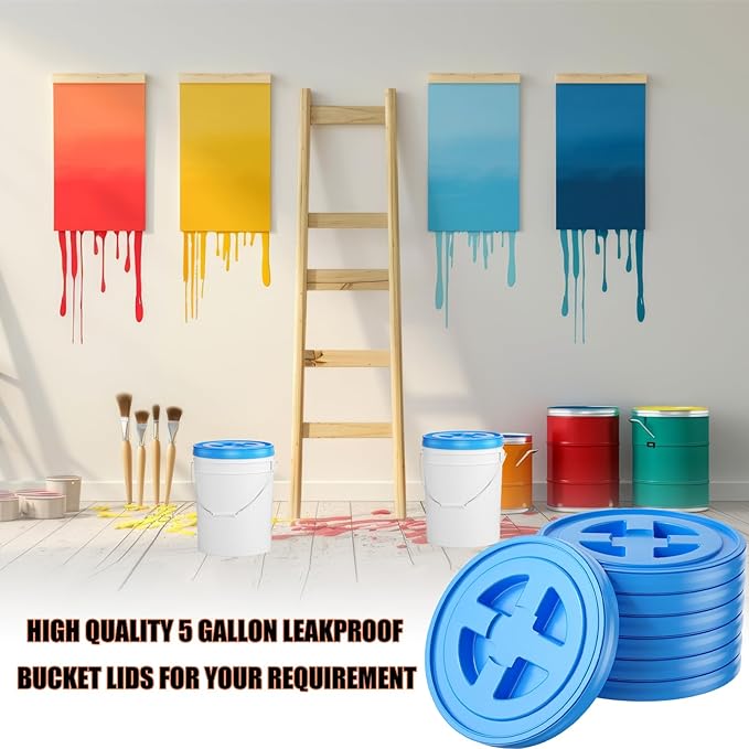 4 Pieces 5 Gallon Bucket Lids 12inch Leak-proof Plastic Seal Screw Top Airtight Lid Reusable Drum &amp Pail Lid for Pet Food Storage Home Paint Storage and Industrial Storage Buckets-Blue