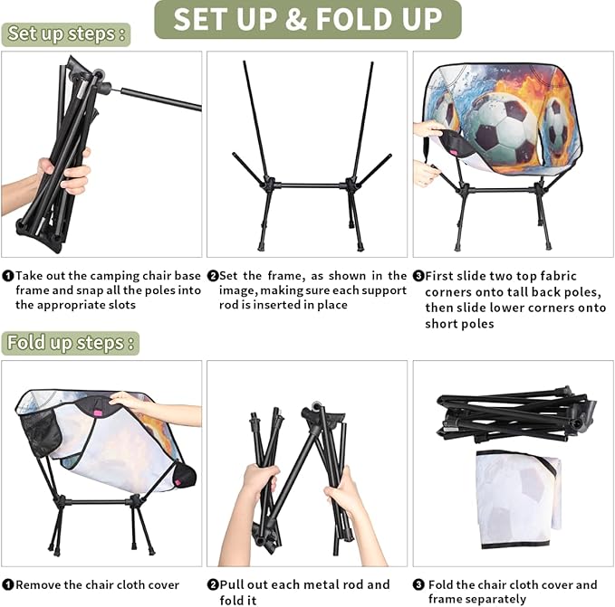 Ice Fire Collision Soccer Camping Chair Folding Backpacking Chair Portable Lightweight Outdoor Chairs with Side Pockets for Hiking Beach Picnic