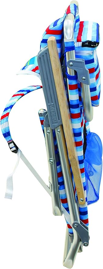 Tommy Bahama 5-Position Classic Lay Flat Folding Backpack Beach Chair Aluminum Red White and Blue Stripe