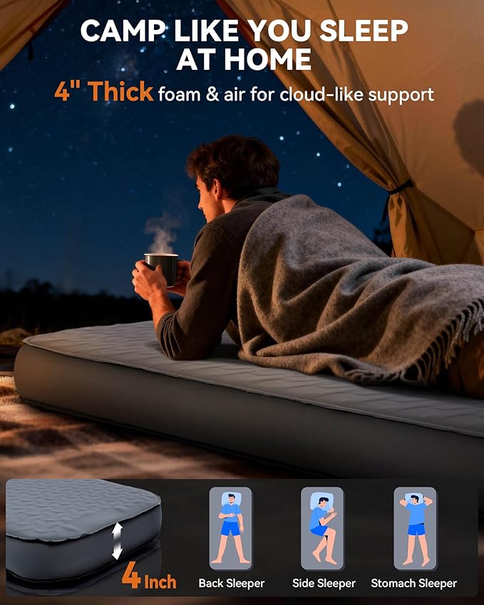 Hikenture Ultralight Inflatable Pillow with Removable Cover and 4 Thick Self Inflating Sleeping Pad Set