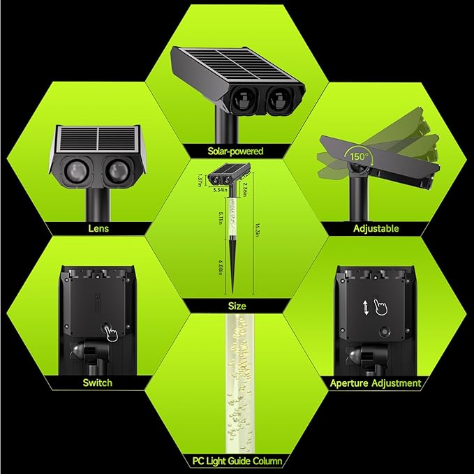 Solar Spotlights Outdoor Waterproof- 2 IN 1 Solar Spot Lights Outdoor with 2 Lighting Modes &amp PC Light Guide Column for Garden Yard Pathway | Warm Yellow 3000k Spotlights | IP65 Waterproof | 12 Pa