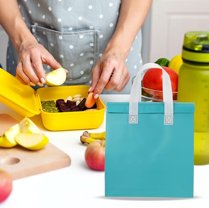 PATIKIL Insulated Take Away Bags 25 Pcs Insulation Cooler Bag Grocery Thermal Bags 11.8 x 7.9 x 12.6 Inch for Hot Cold Frozen Food Delivery Blue
